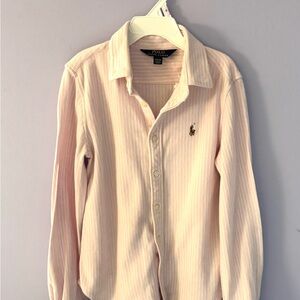 Polo by Ralph Lauren Girls Pink and White Striped Shirt Size Medium (8-10)